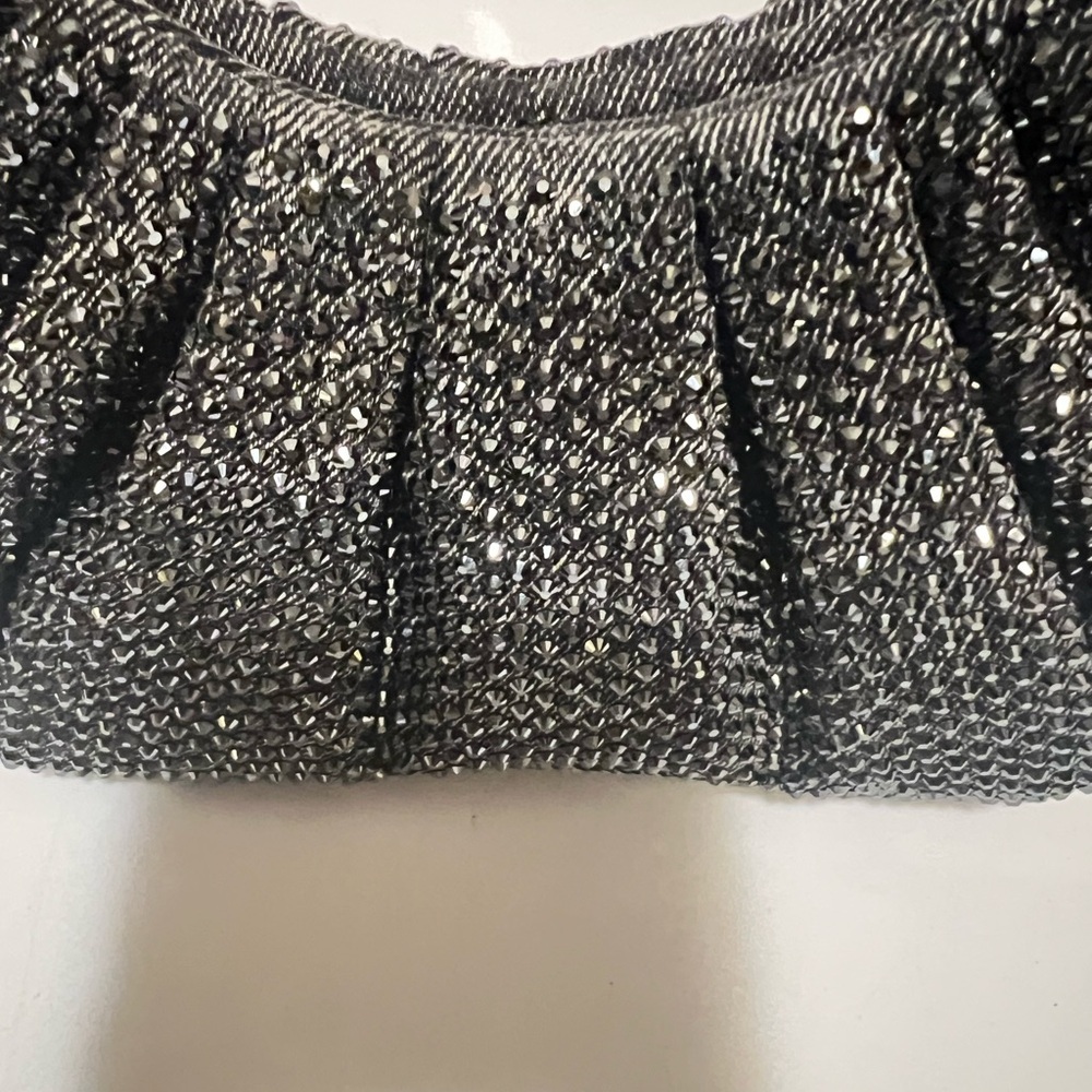 JW PEI Black Glam Gabi Rhinestone Black Ruched Textured Hobo Shoulder Bag::NWT:: - Picture 8 of 11